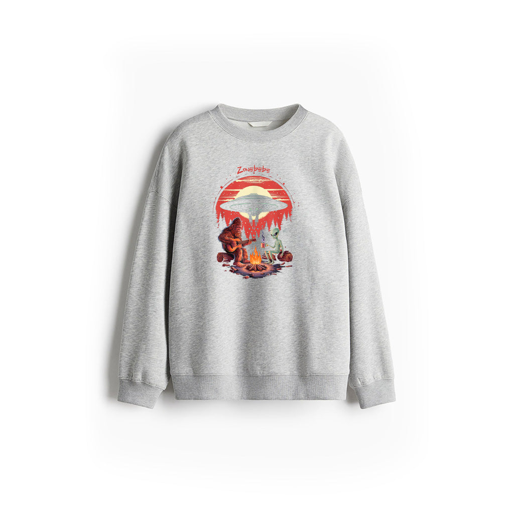 Alien And Bigfoot Campfire Sasquatch UFO For Outdoor Lovers Sweatshirt