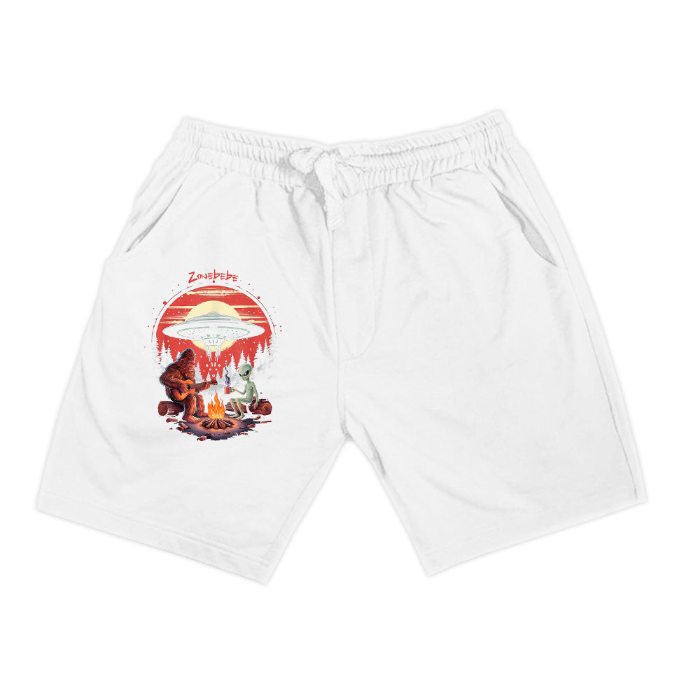 Alien And Bigfoot Campfire Sasquatch UFO For Outdoor Lovers Shorts