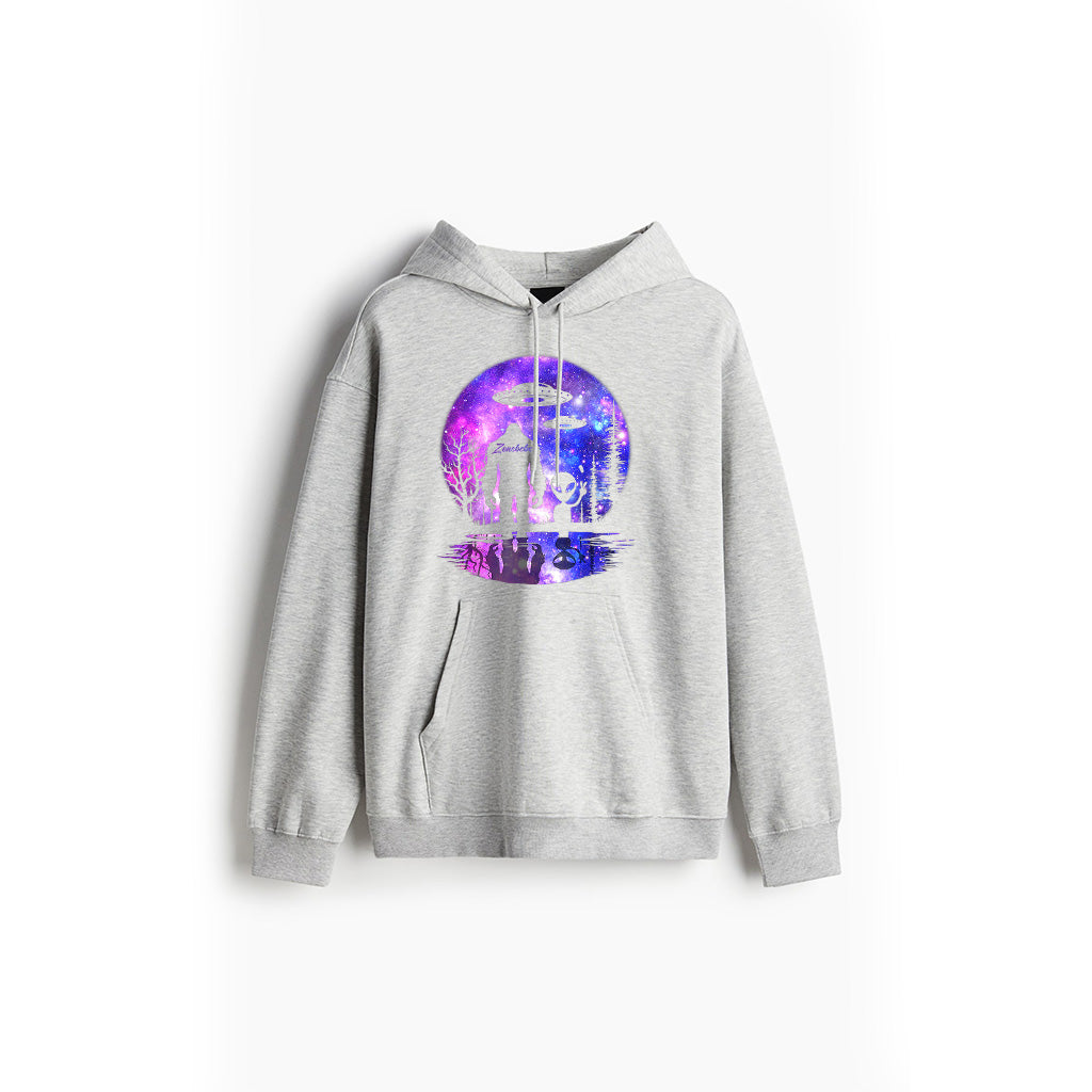 Alien And Bigfoot Full Moon Sasquatch UFO Hoodie
