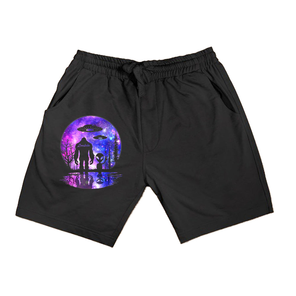 Alien And Bigfoot Full Moon Sasquatch UFO Shorts