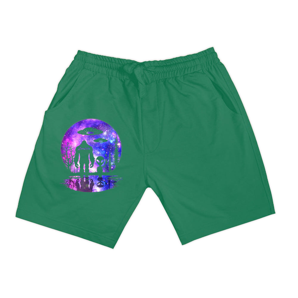 Alien And Bigfoot Full Moon Sasquatch UFO Shorts