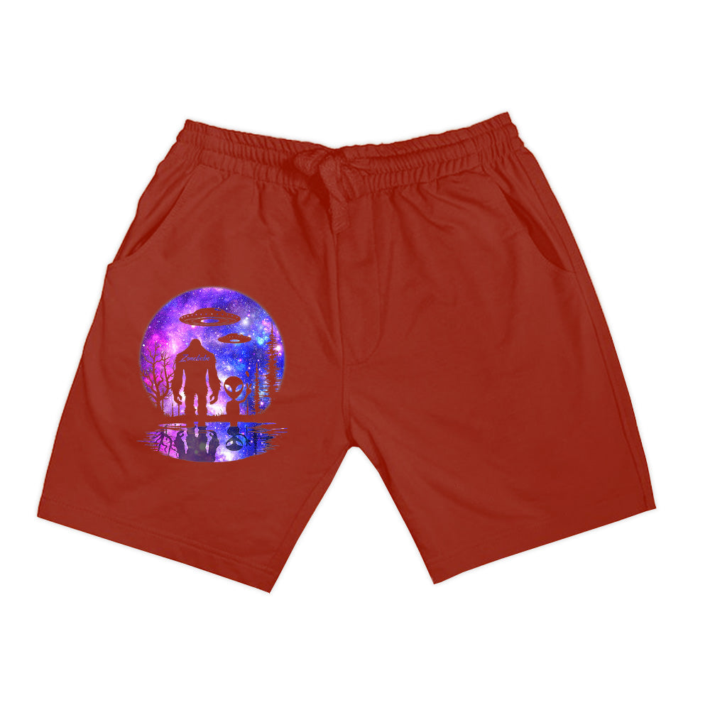 Alien And Bigfoot Full Moon Sasquatch UFO Shorts