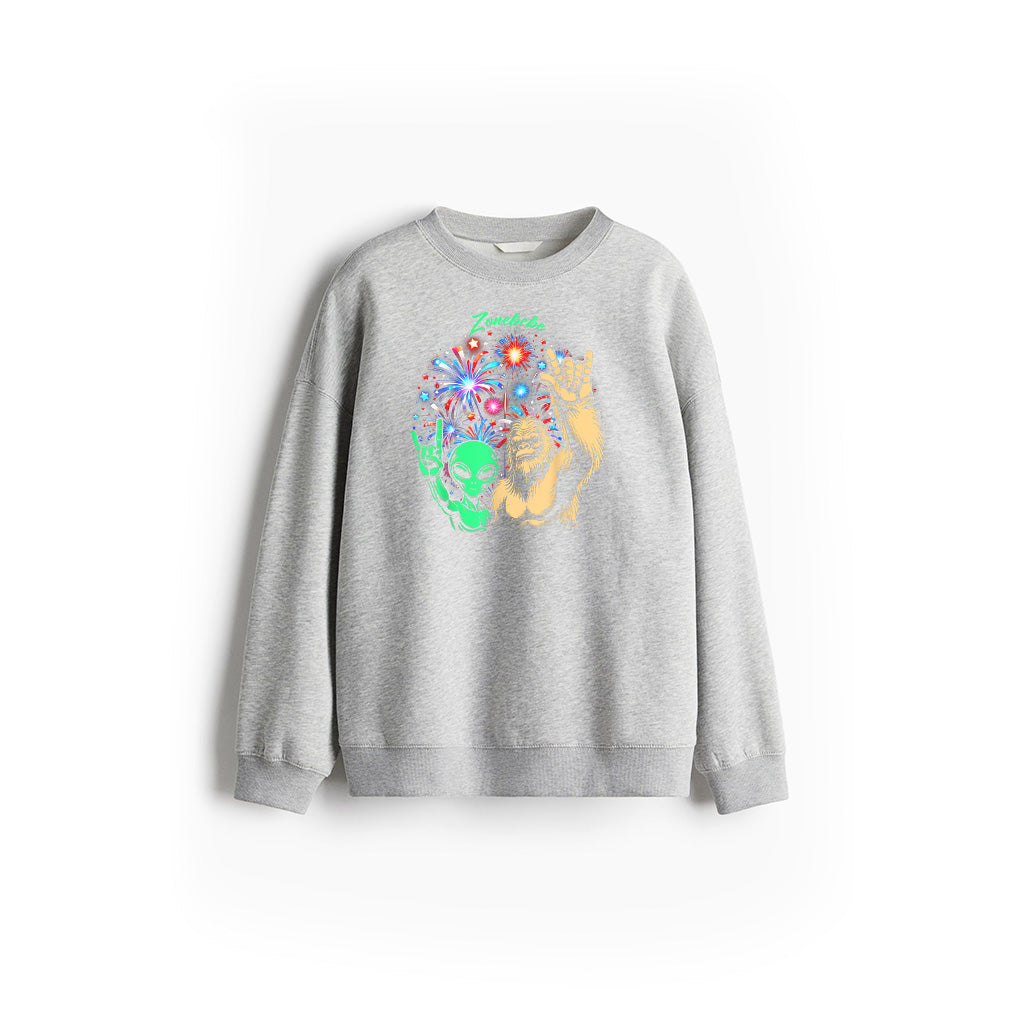 Alien Bigfoot Rock 4Th Of July Fireworks UFO Sasquatch Fan Sweatshirt