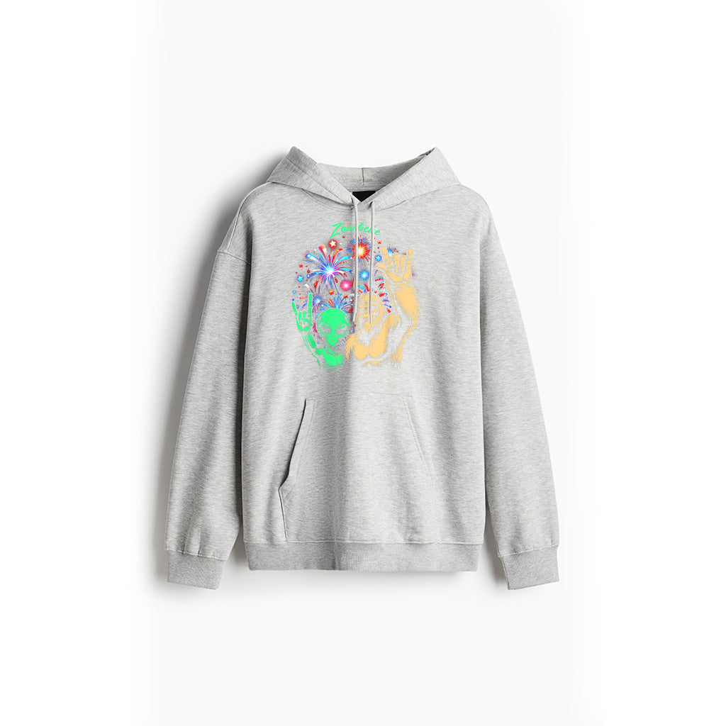 Alien Bigfoot Rock 4Th Of July Fireworks UFO Sasquatch Fan Hoodie