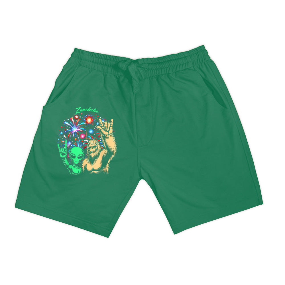 Alien Bigfoot Rock 4Th Of July Fireworks UFO Sasquatch Fan Shorts