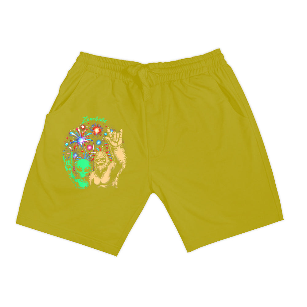 Alien Bigfoot Rock 4Th Of July Fireworks UFO Sasquatch Fan Shorts