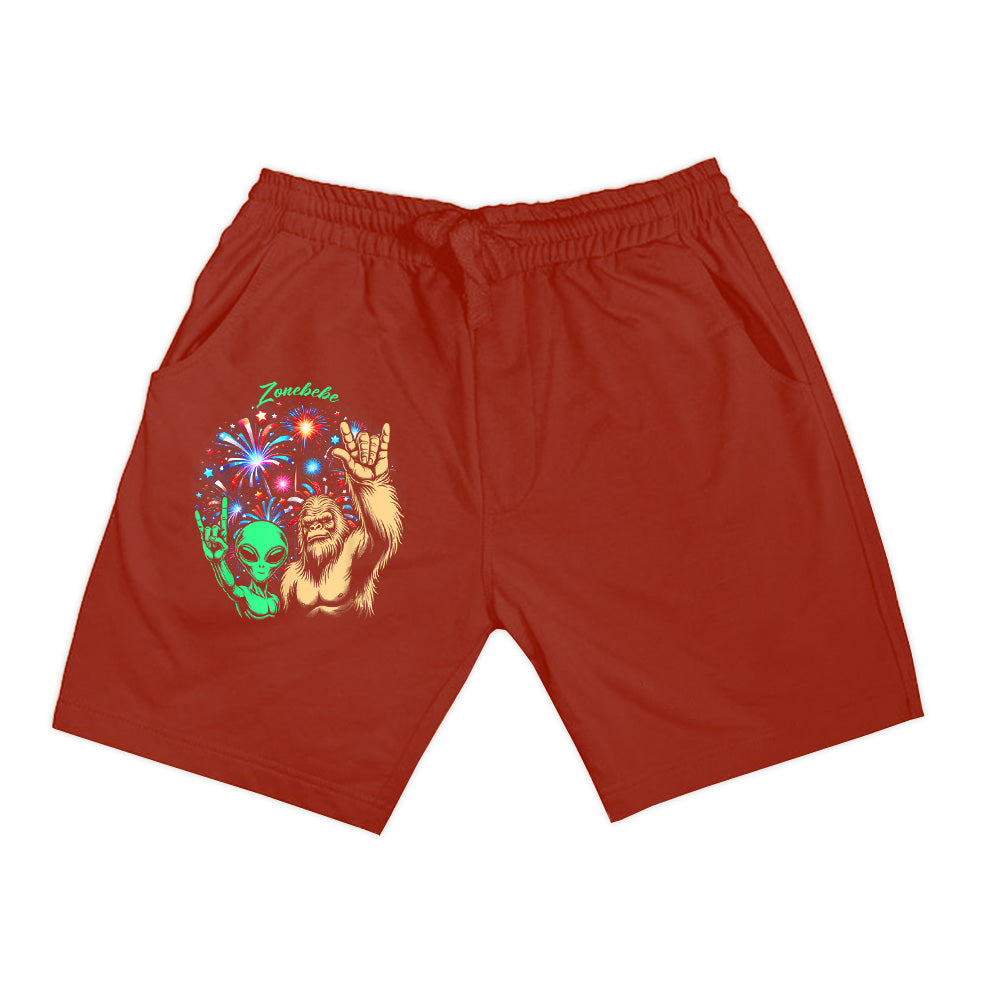 Alien Bigfoot Rock 4Th Of July Fireworks UFO Sasquatch Fan Shorts