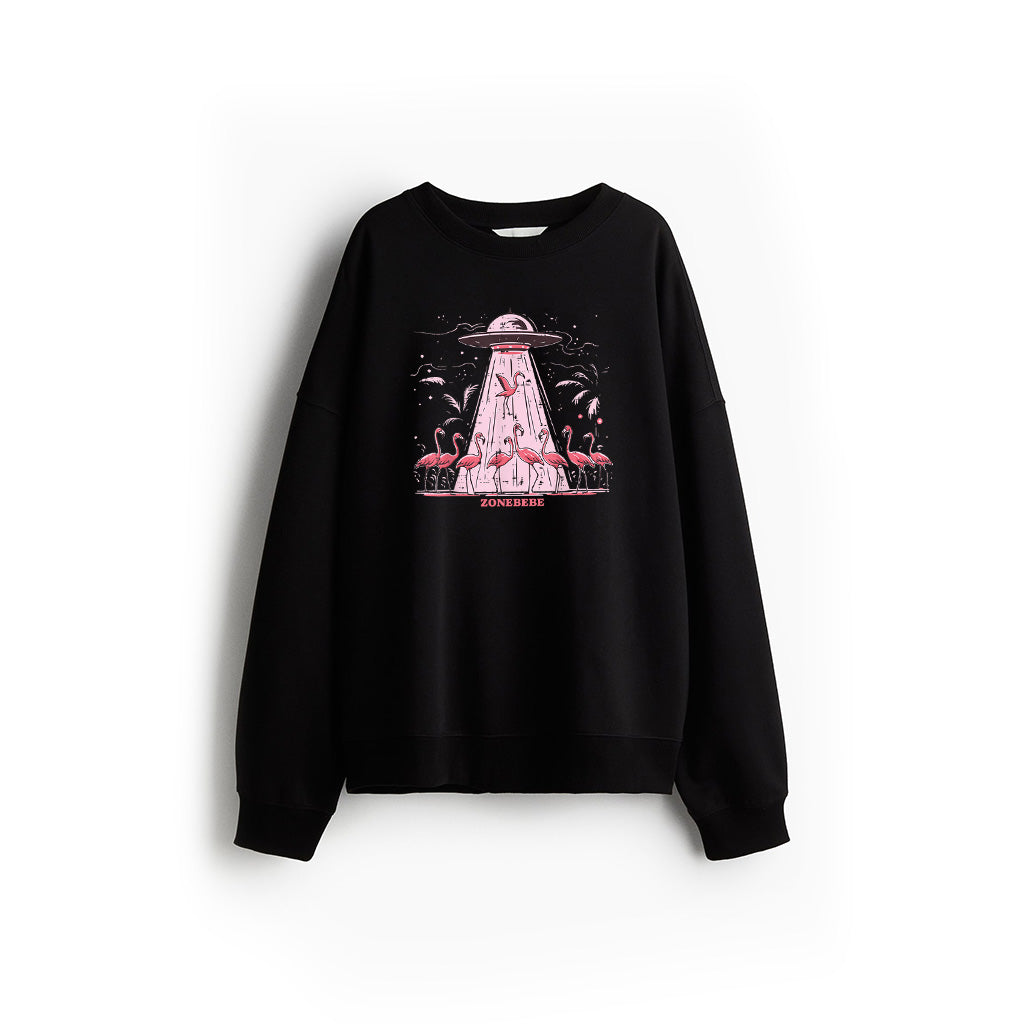 Alien UFO Abducting Flamingos Funny Sweatshirt