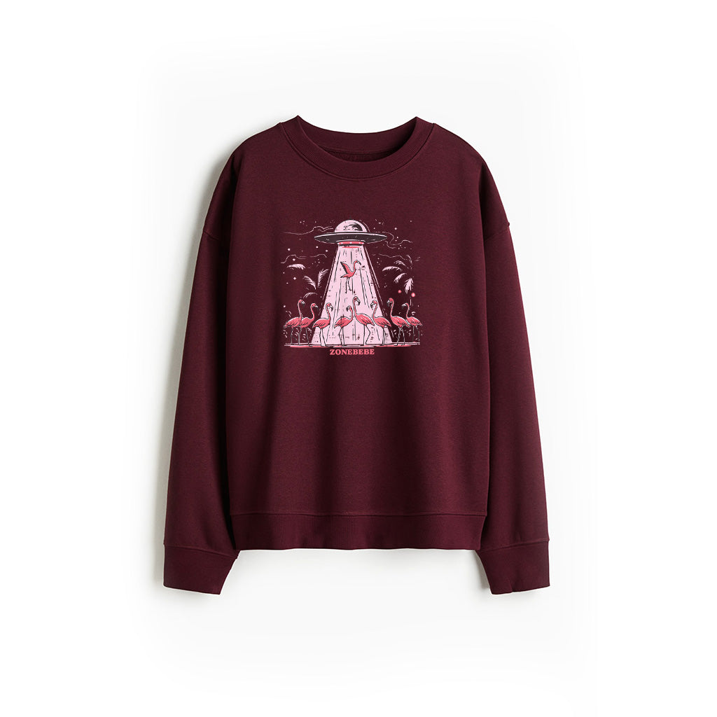 Alien UFO Abducting Flamingos Funny Sweatshirt