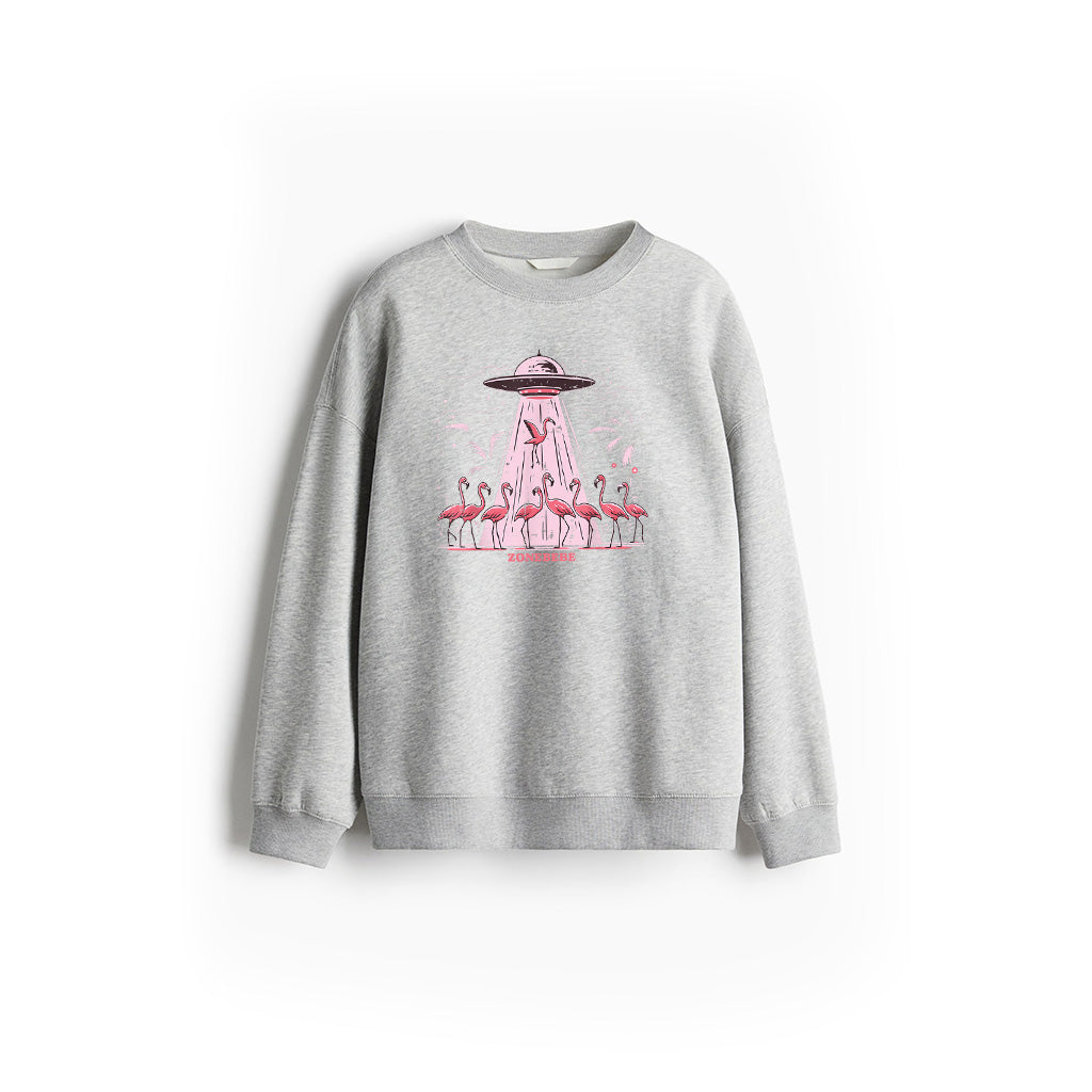Alien UFO Abducting Flamingos Funny Sweatshirt