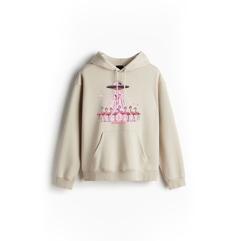 Alien UFO Abducting Flamingos Funny Hoodie