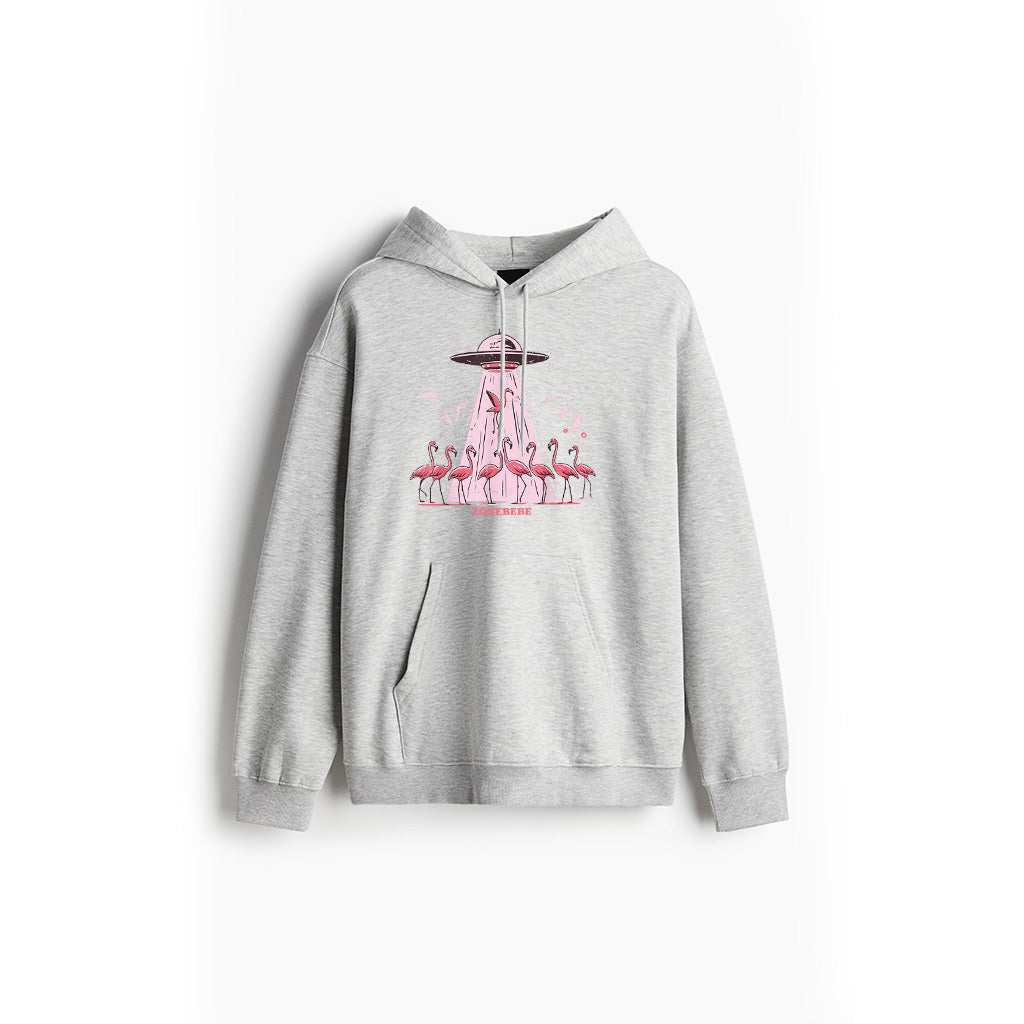 Alien UFO Abducting Flamingos Funny Hoodie