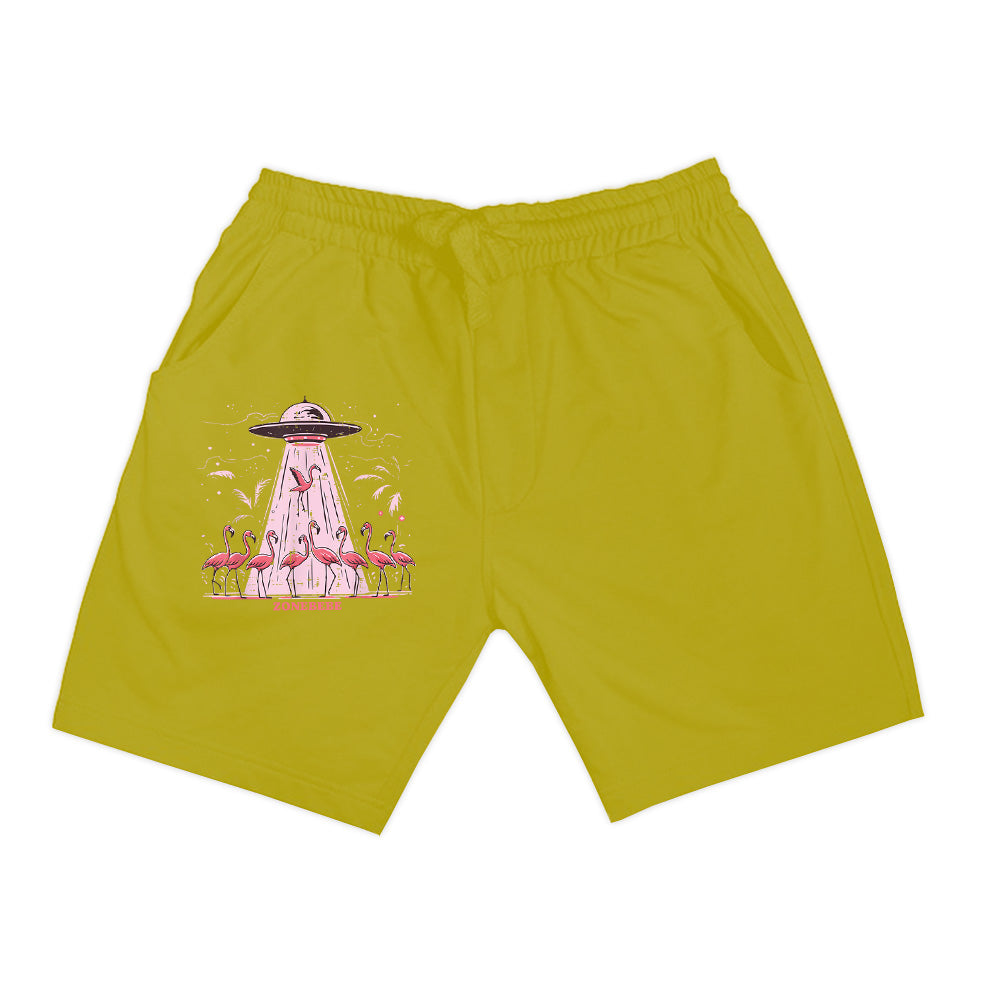 Alien UFO Abducting Flamingos Funny Shorts