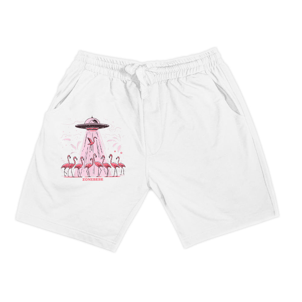 Alien UFO Abducting Flamingos Funny Shorts