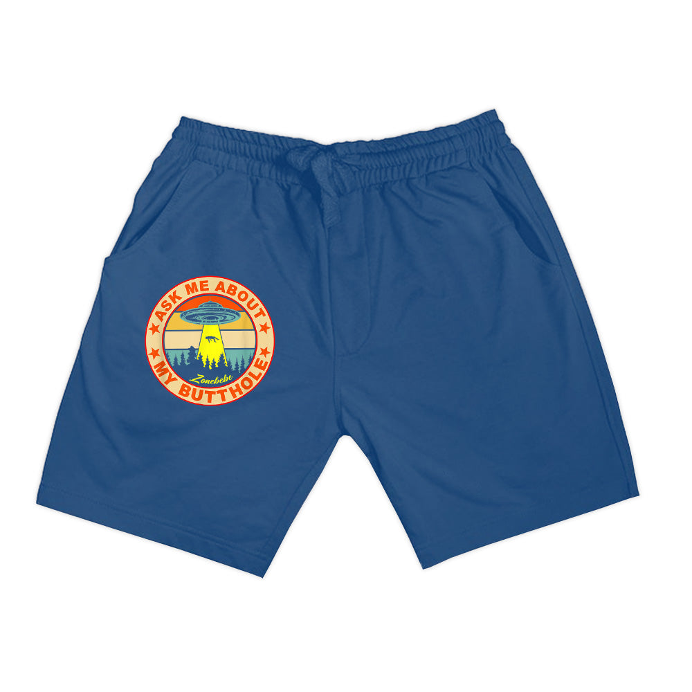 Ask Me About My Butthole Funny UFO Alien Abduction Vintage Shorts