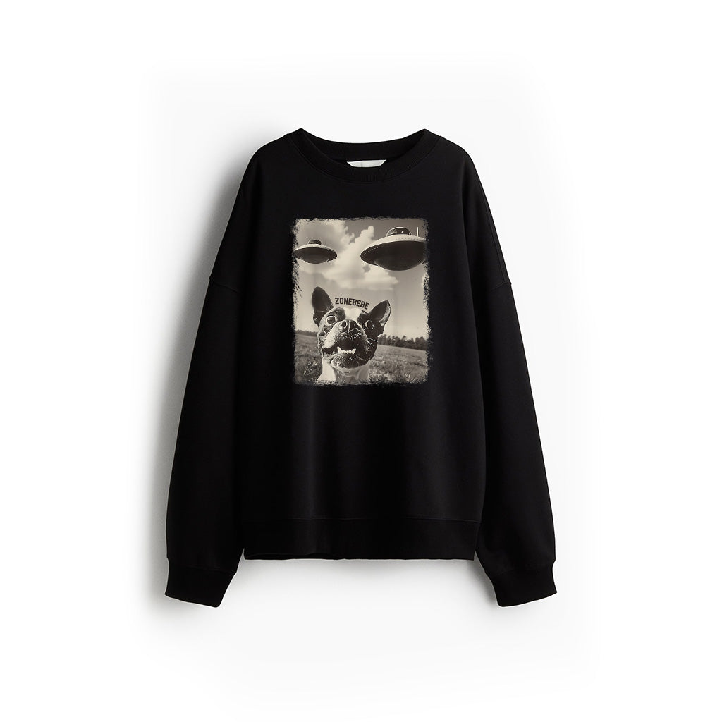 Boston Terrier Dog UFO Alien Extraterrestrial Selfie Sweatshirt
