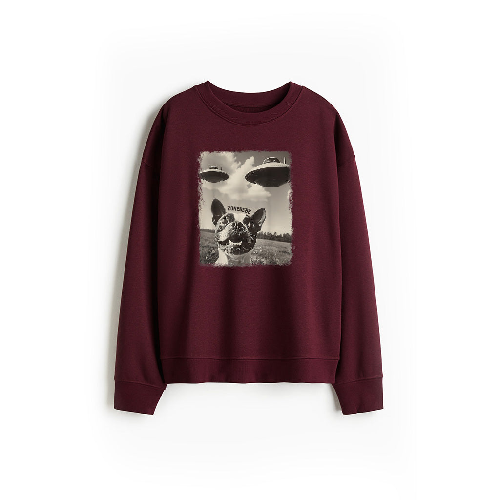Boston Terrier Dog UFO Alien Extraterrestrial Selfie Sweatshirt