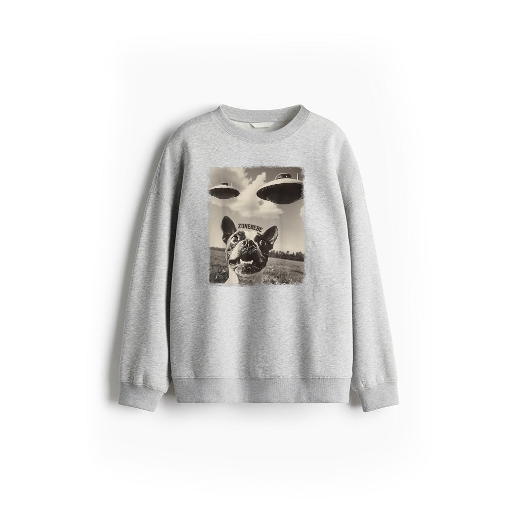 Boston Terrier Dog UFO Alien Extraterrestrial Selfie Sweatshirt