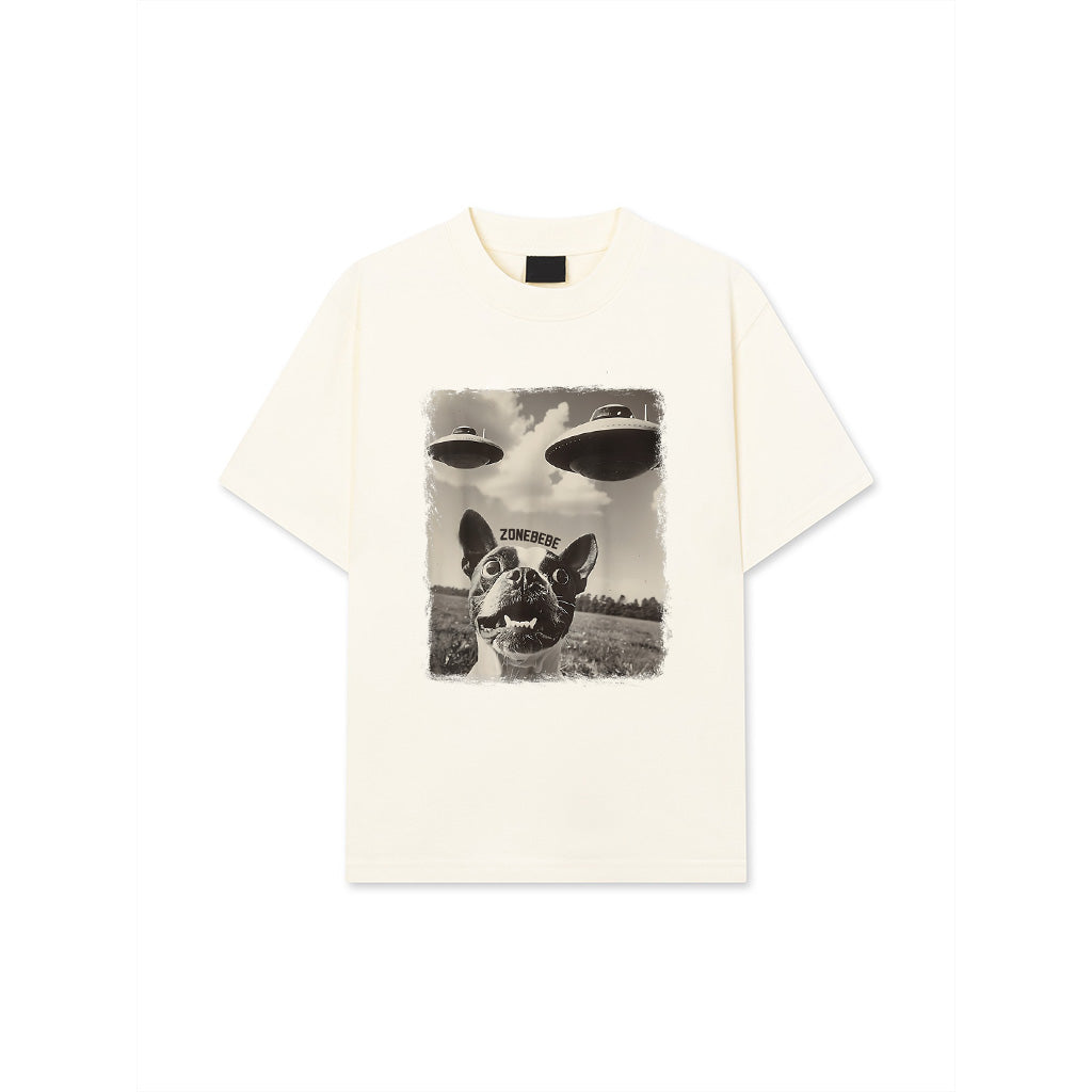 Boston Terrier Dog UFO Alien Extraterrestrial Selfie T-Shirt