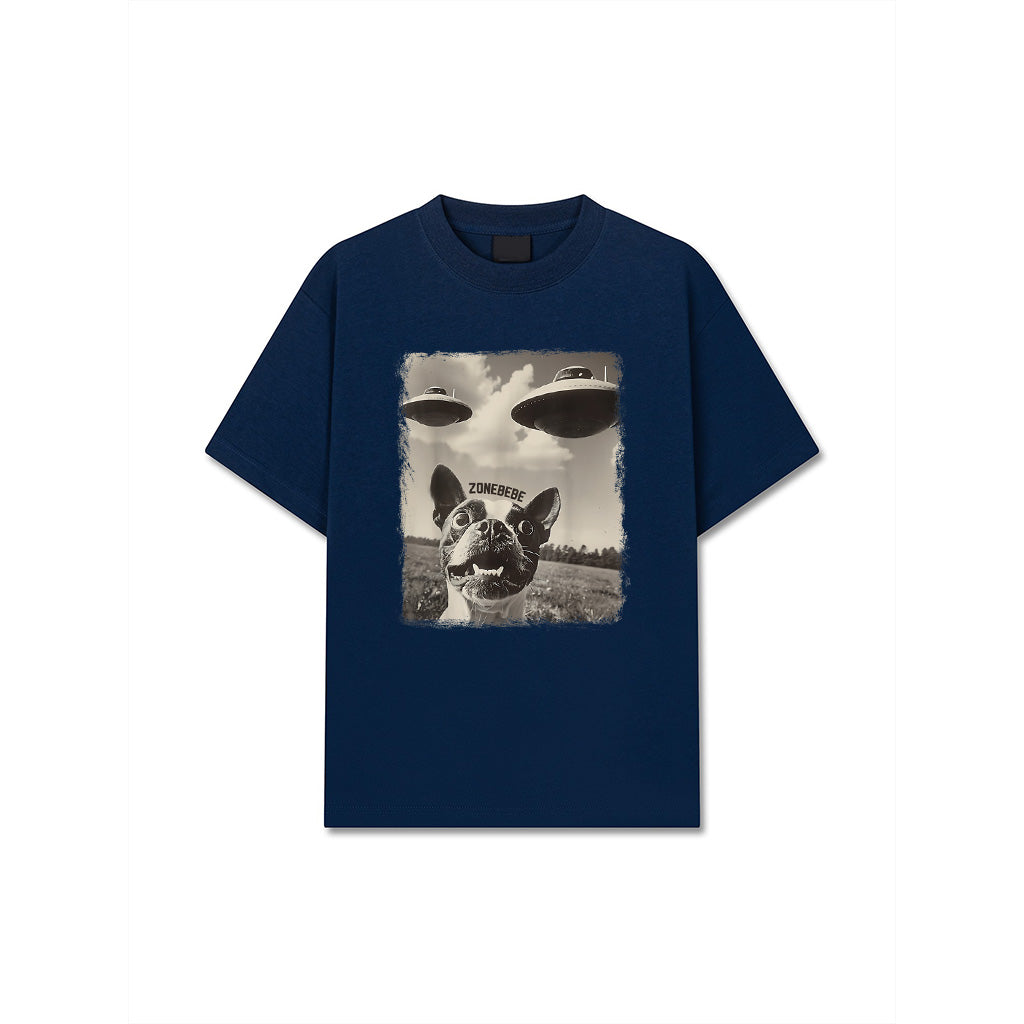 Boston Terrier Dog UFO Alien Extraterrestrial Selfie T-Shirt