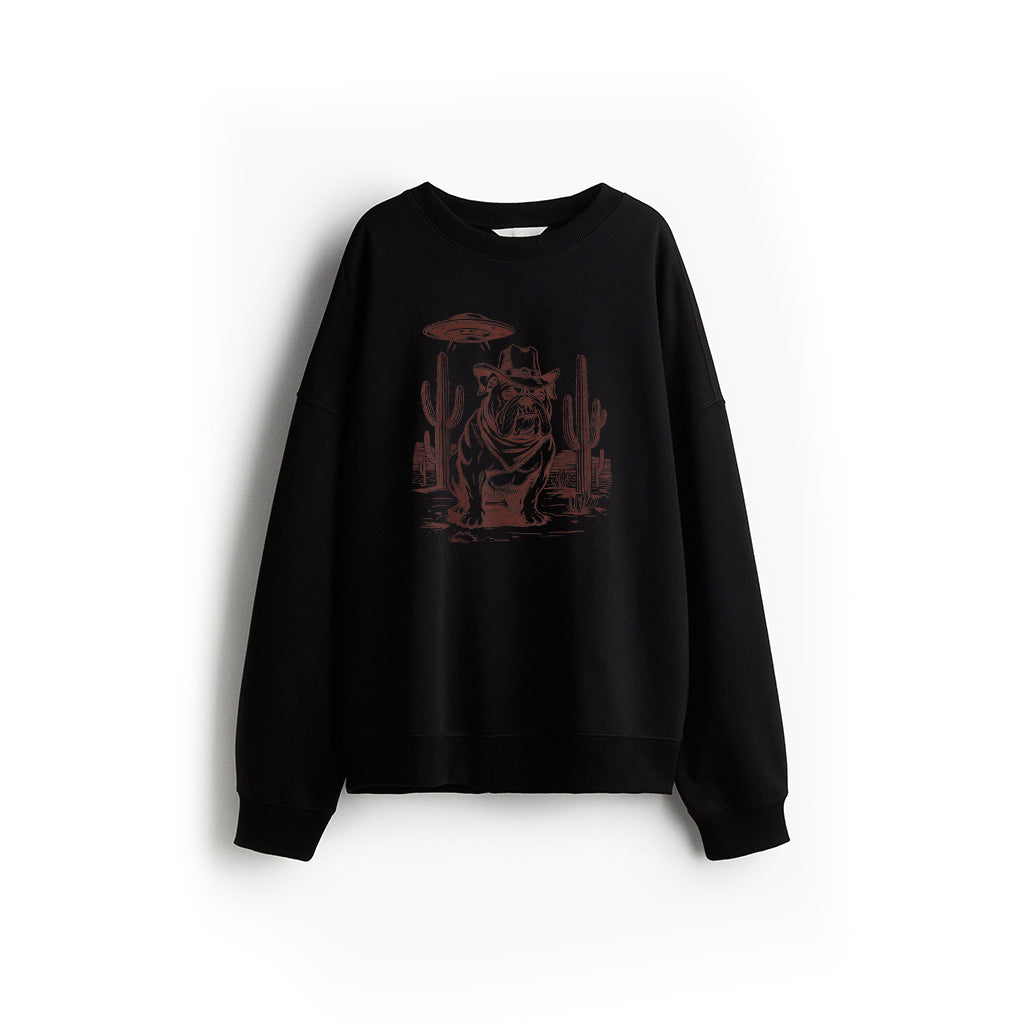 Bulldog UFO Western Vintage Alien 90S Retro Cowboy Sweatshirt