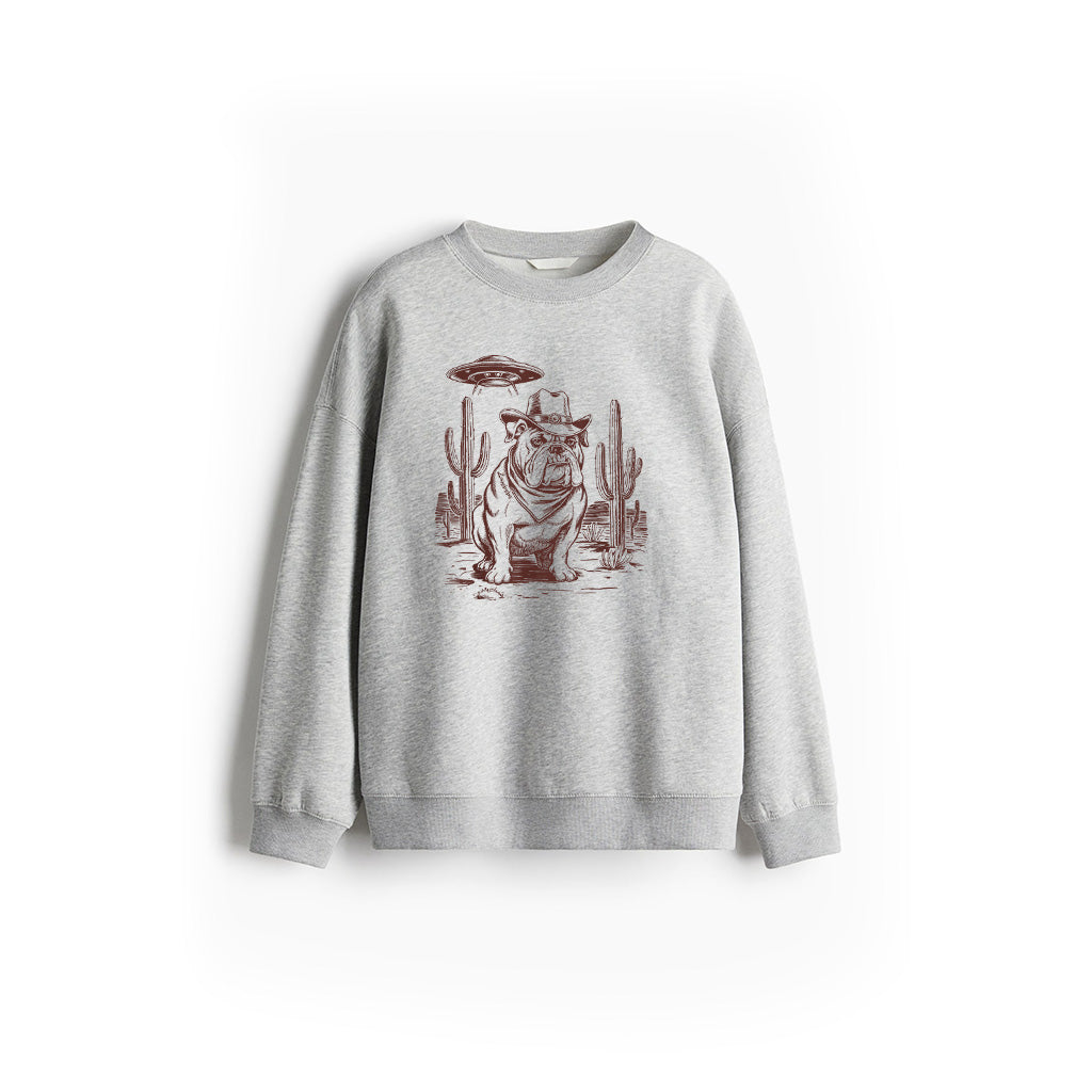 Bulldog UFO Western Vintage Alien 90S Retro Cowboy Sweatshirt