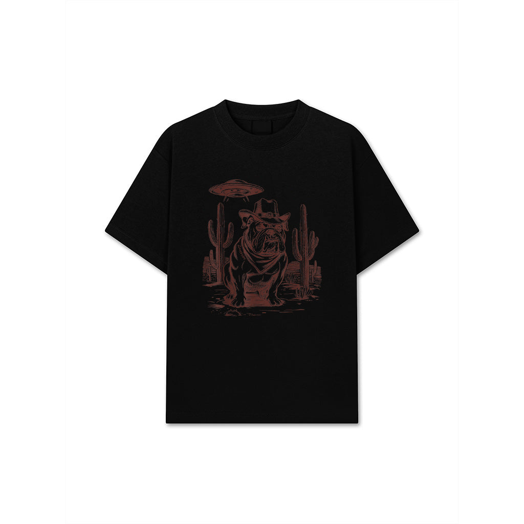 Bulldog UFO Western Vintage Alien 90S Retro Cowboy T-Shirt