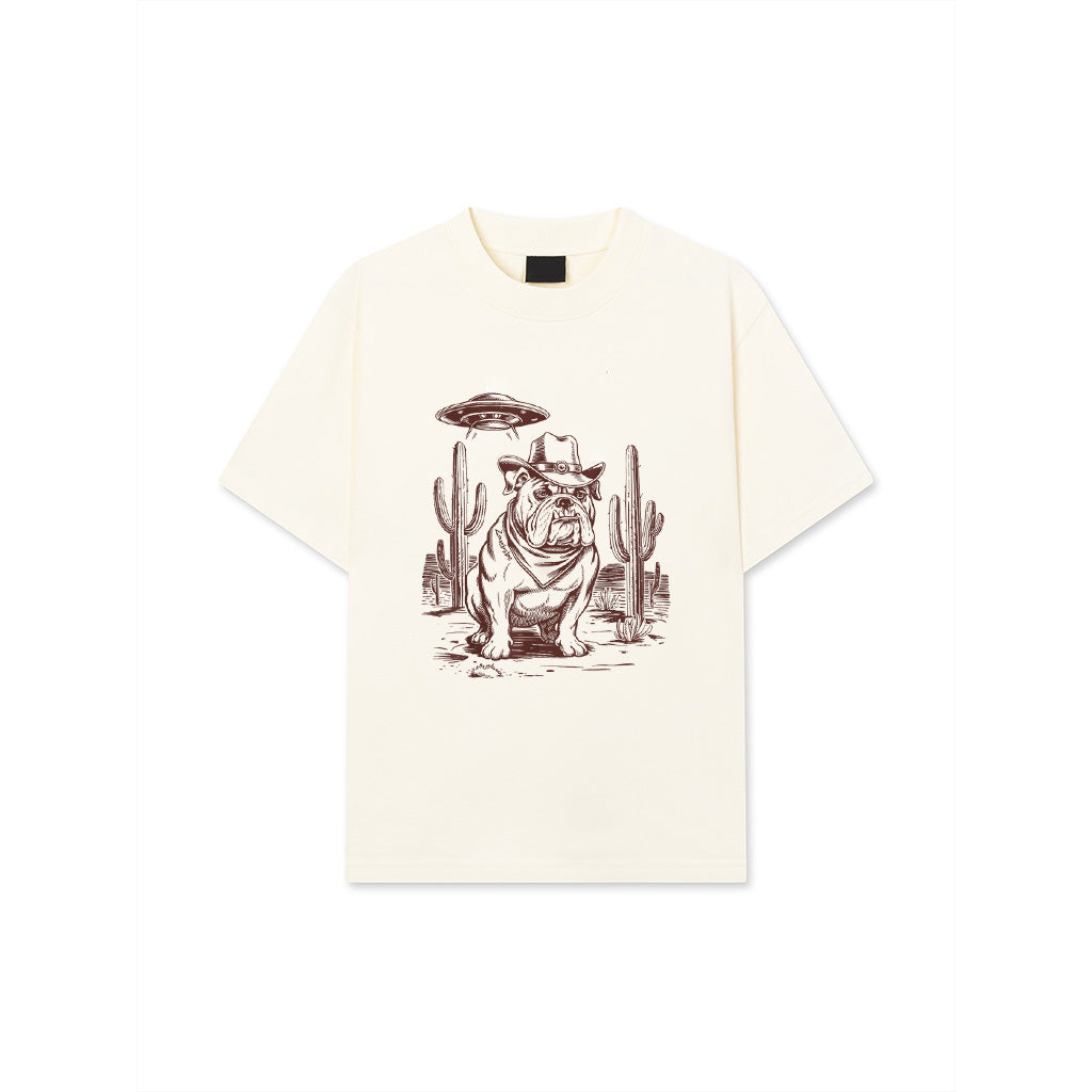 Bulldog UFO Western Vintage Alien 90S Retro Cowboy T-Shirt