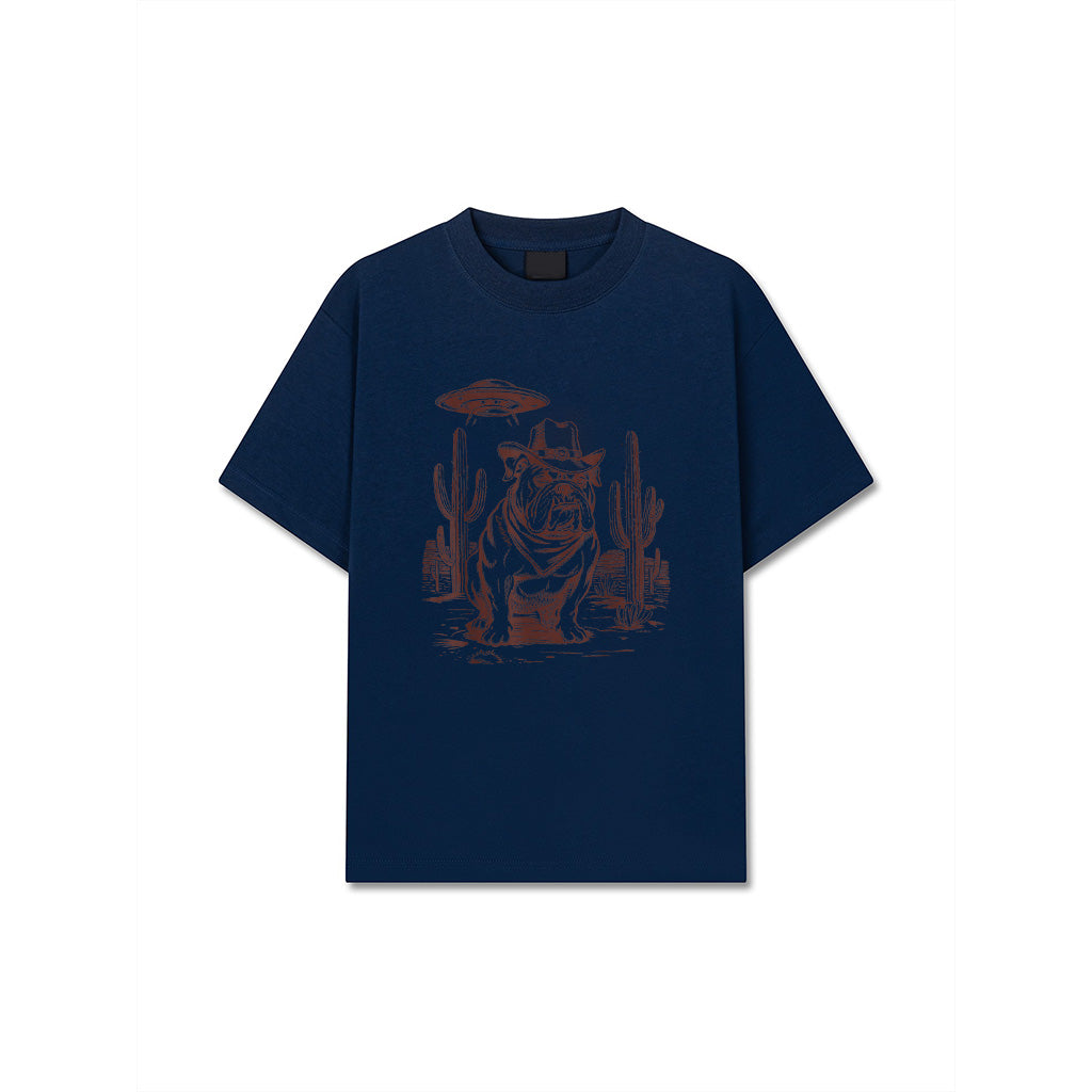 Bulldog UFO Western Vintage Alien 90S Retro Cowboy T-Shirt