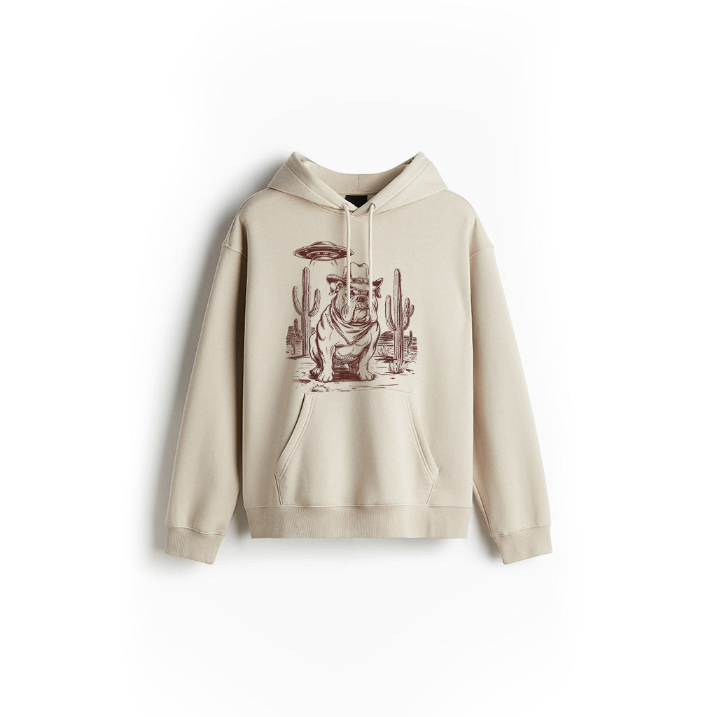 Bulldog UFO Western Vintage Alien 90S Retro Cowboy Hoodie