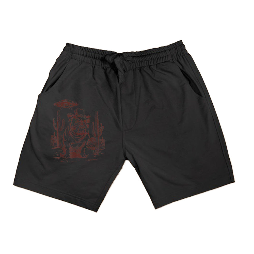Bulldog UFO Western Vintage Alien 90S Retro Cowboy Shorts