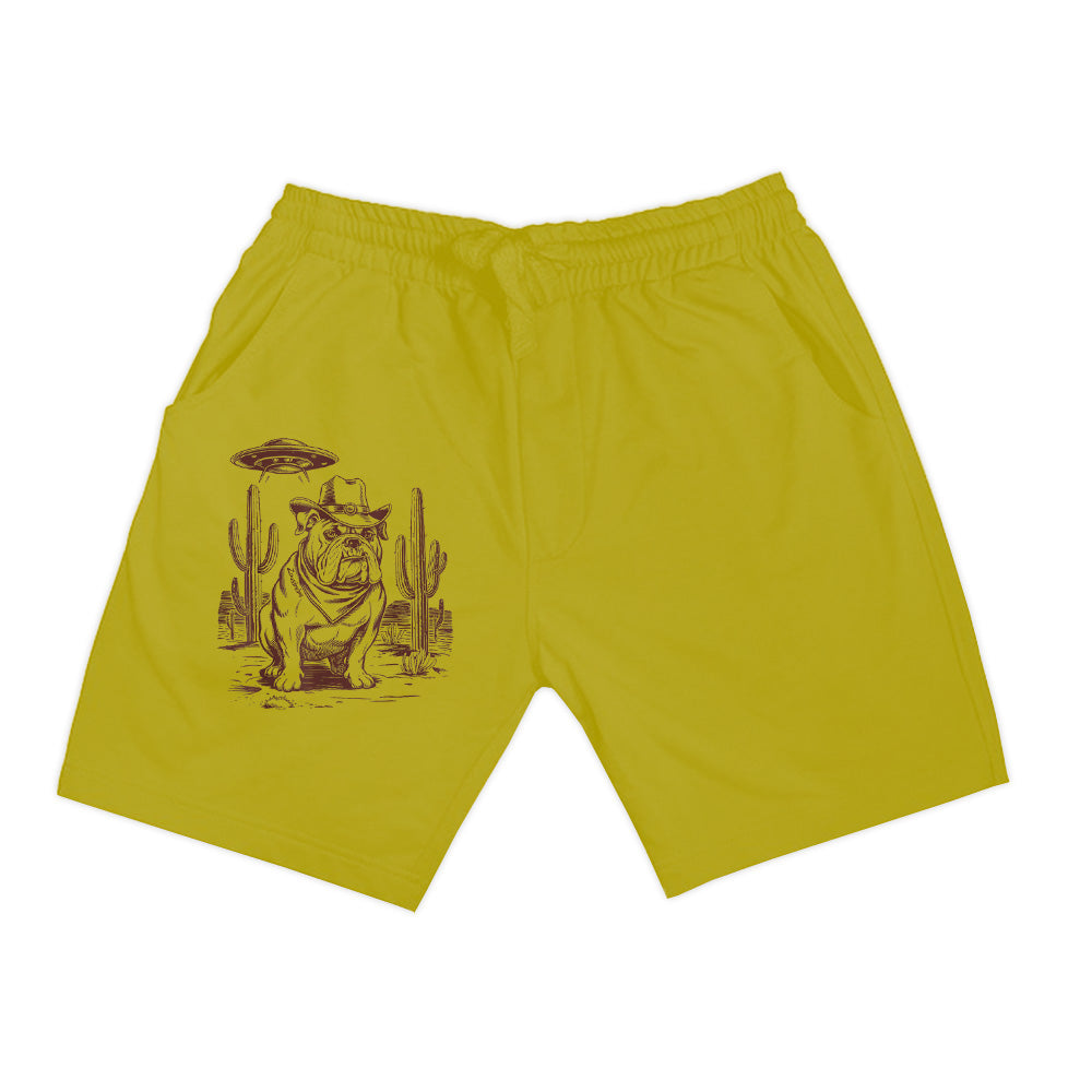 Bulldog UFO Western Vintage Alien 90S Retro Cowboy Shorts