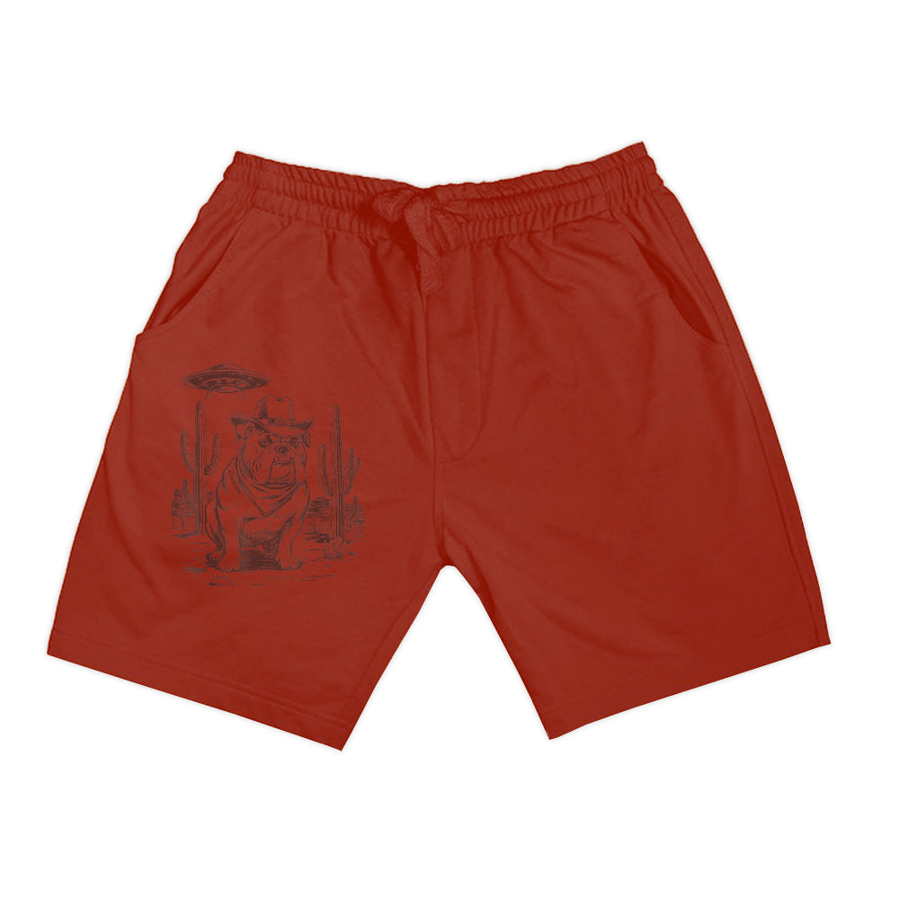 Bulldog UFO Western Vintage Alien 90S Retro Cowboy Shorts