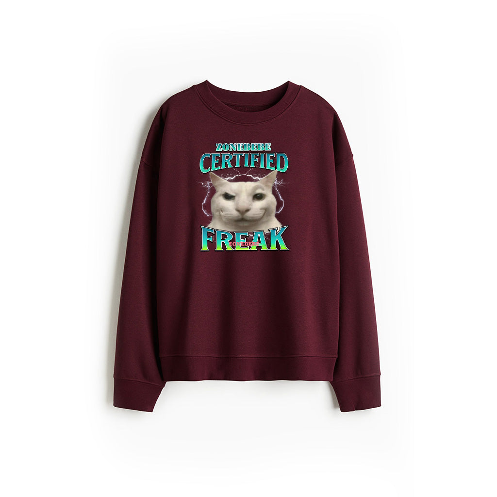 Certified Freak Funny Cat Meme Cursed Silly Staring Cat Sweatshirt