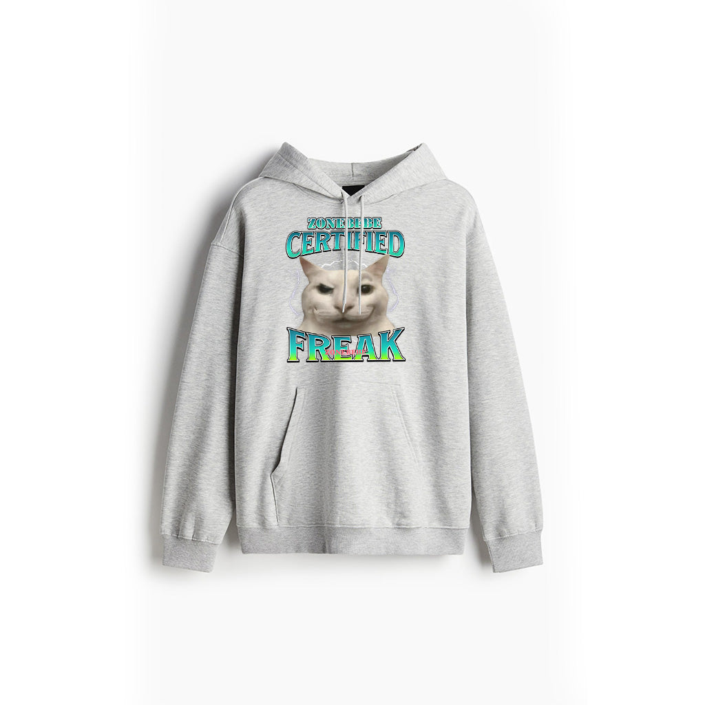 Certified Freak Funny Cat Meme Cursed Silly Staring Cat Hoodie