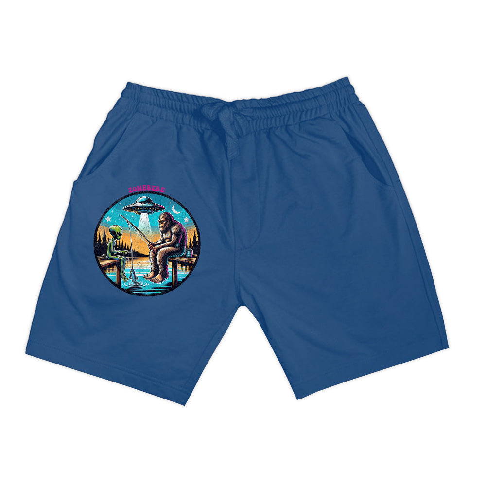 Funny Bigfoot And Alien Fishing Bigfoot And Alien UFO Shorts