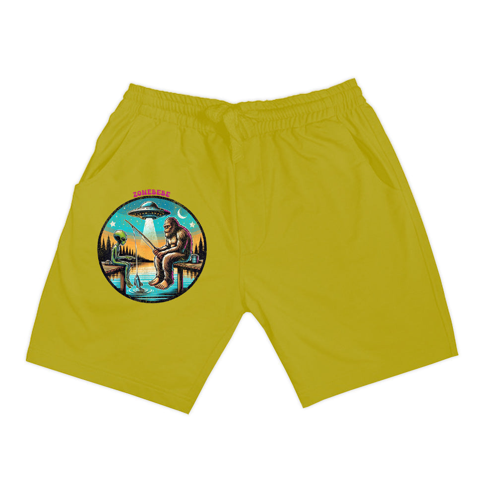 Funny Bigfoot And Alien Fishing Bigfoot And Alien UFO Shorts