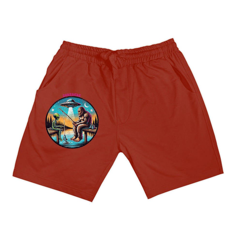 Funny Bigfoot And Alien Fishing Bigfoot And Alien UFO Shorts
