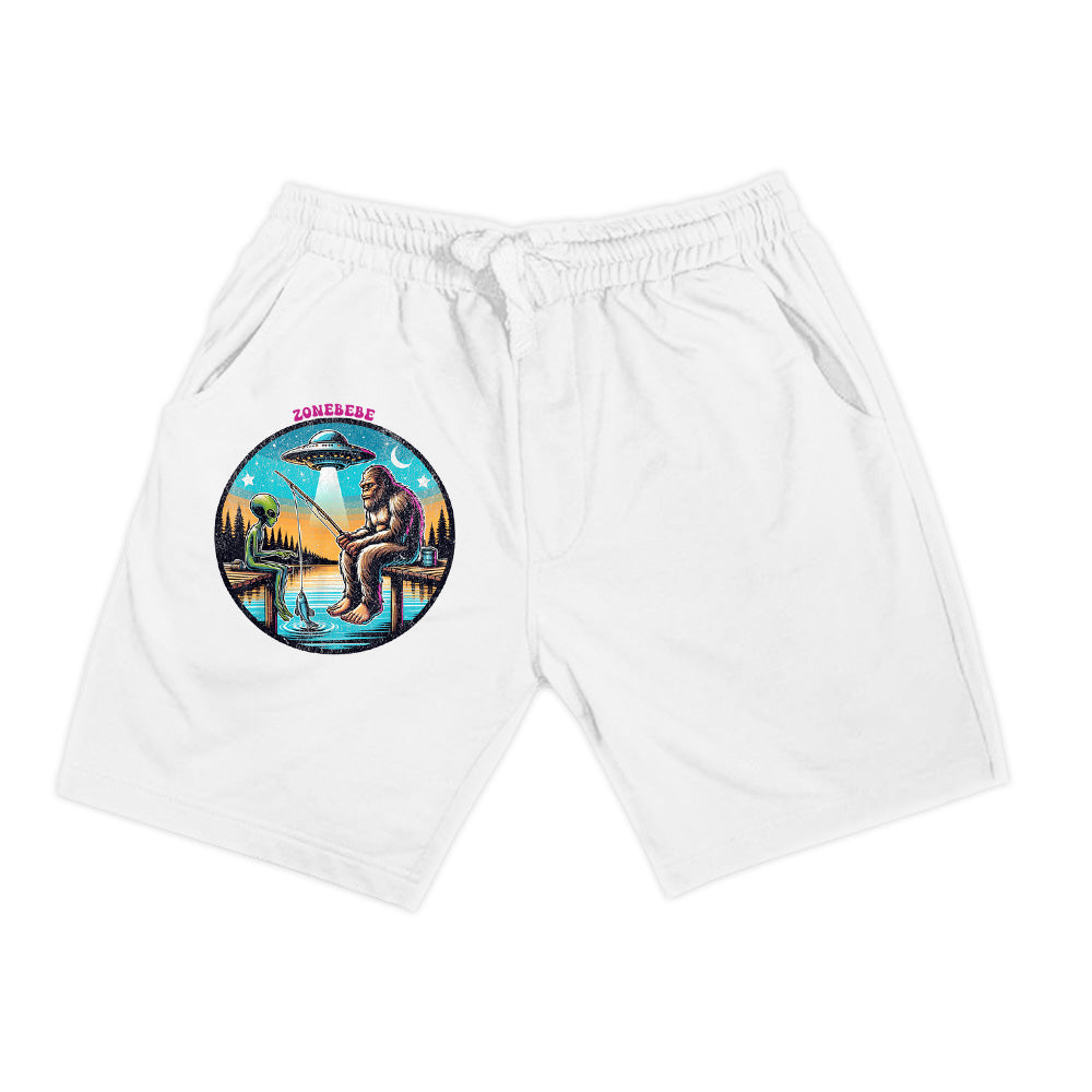 Funny Bigfoot And Alien Fishing Bigfoot And Alien UFO Shorts