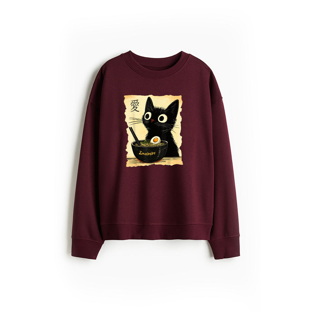 Funny Cat Ramen Graphic Tee Japanese Kawaii Anime Cat Sweatshirt