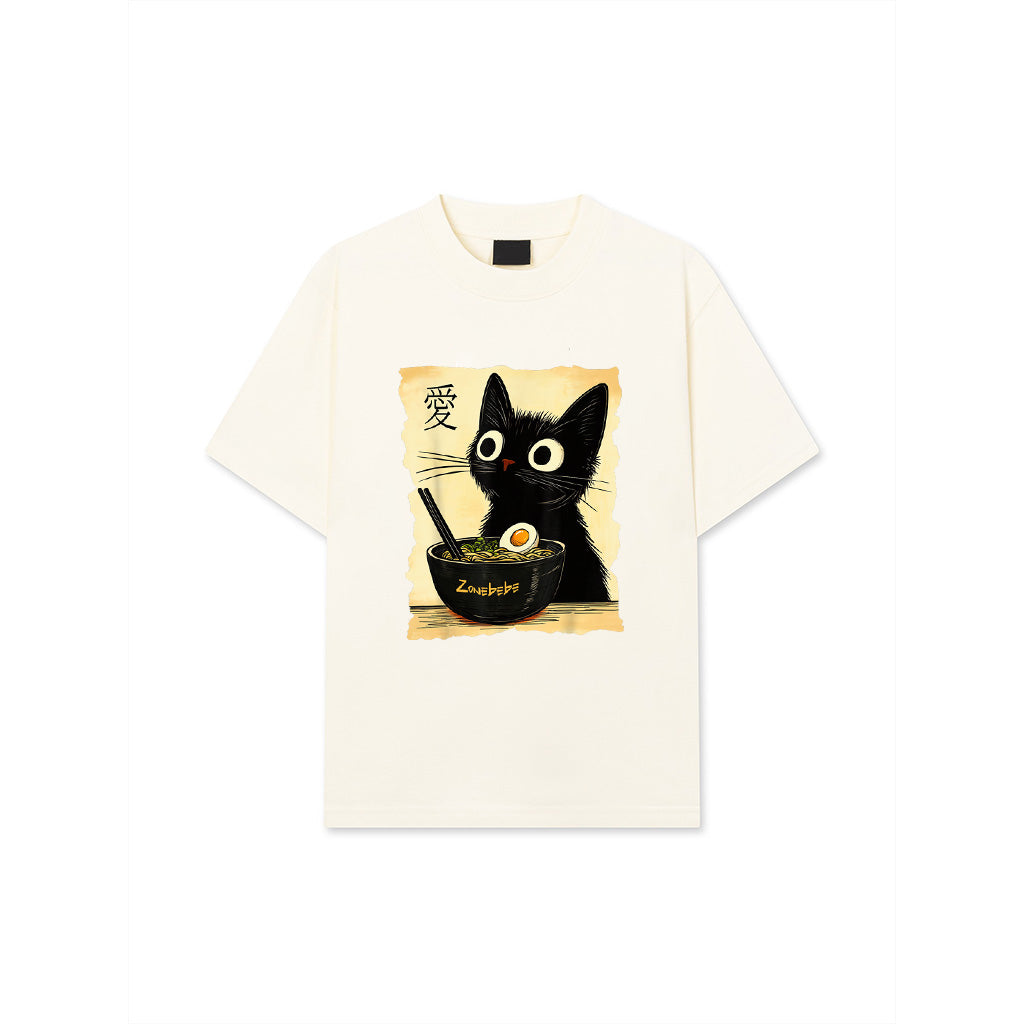 Funny Cat Ramen Graphic Tee Japanese Kawaii Anime Cat T-Shirt