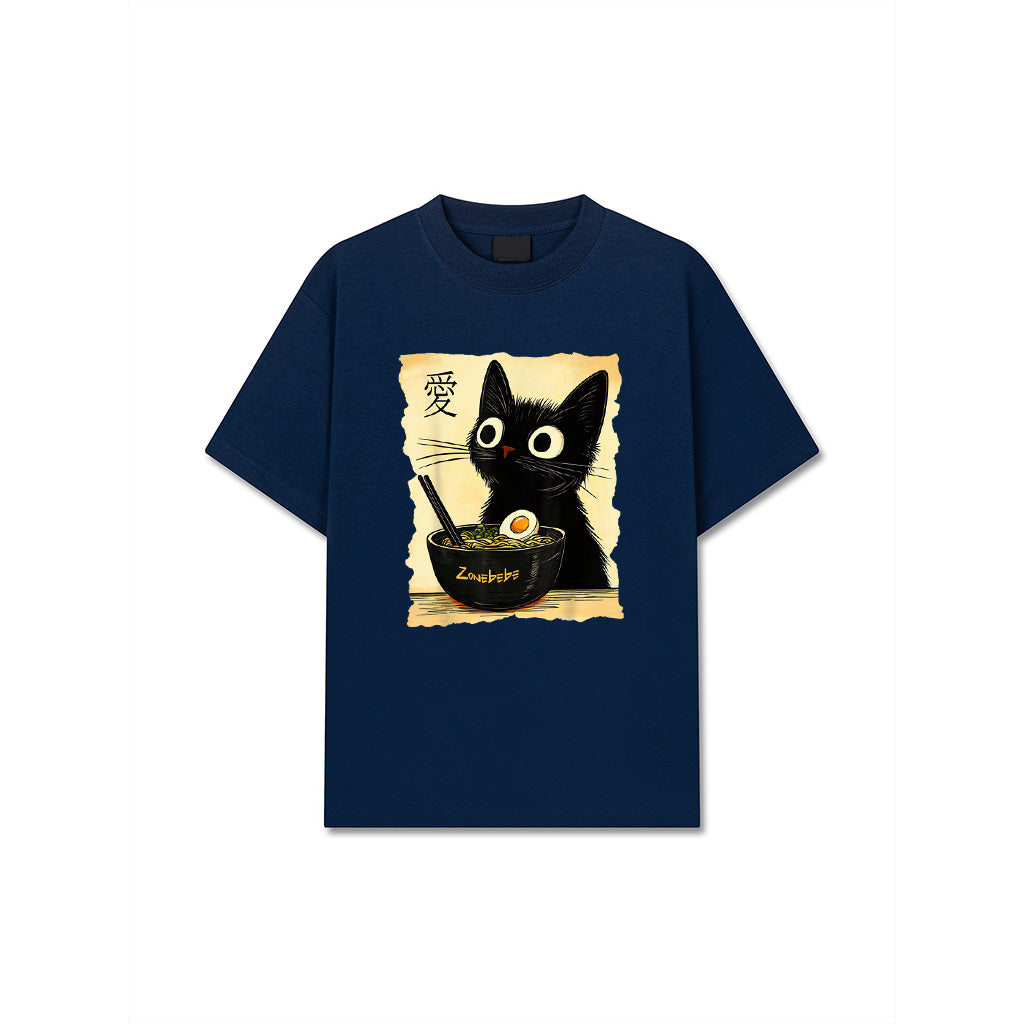 Funny Cat Ramen Graphic Tee Japanese Kawaii Anime Cat T-Shirt