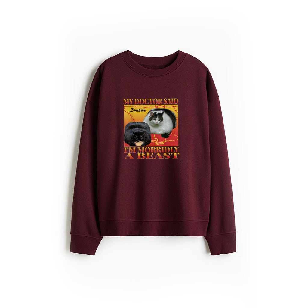 My Doctor Said I'm Morbidly A Beast Funny Silly Fat Cat Meme Sweatshirt