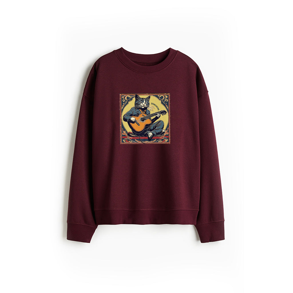 Retro Playing Acoustic Tabby Cat Guitar Music Lover Vintage Premium Sweatshirt