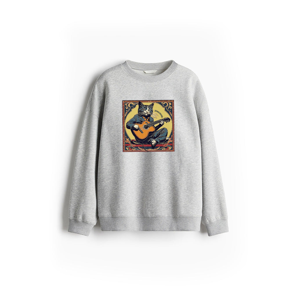 Retro Playing Acoustic Tabby Cat Guitar Music Lover Vintage Premium Sweatshirt