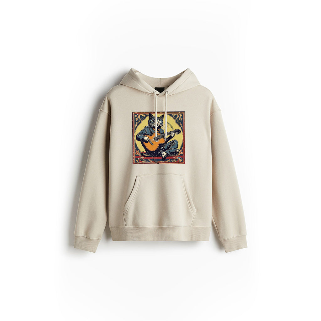 Retro Playing Acoustic Tabby Cat Guitar Music Lover Vintage Premium Hoodie