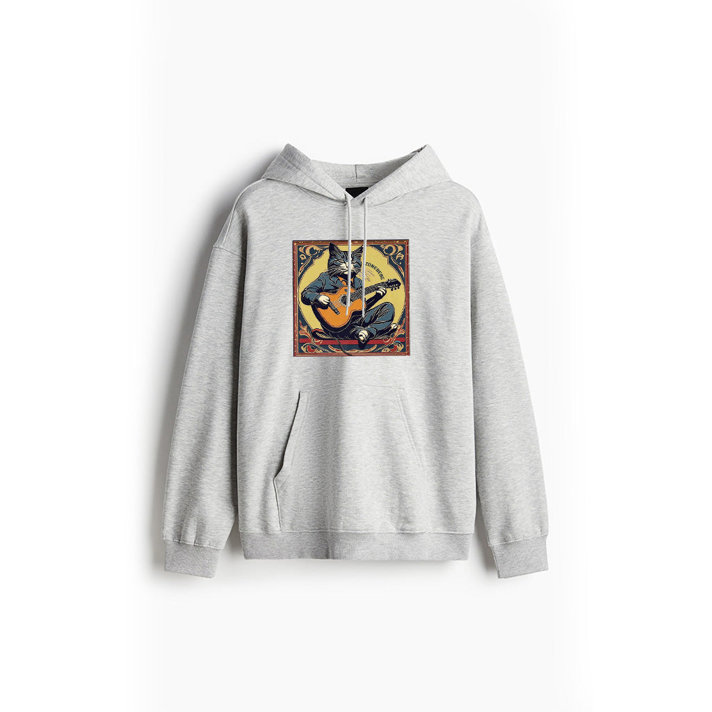 Retro Playing Acoustic Tabby Cat Guitar Music Lover Vintage Premium Hoodie