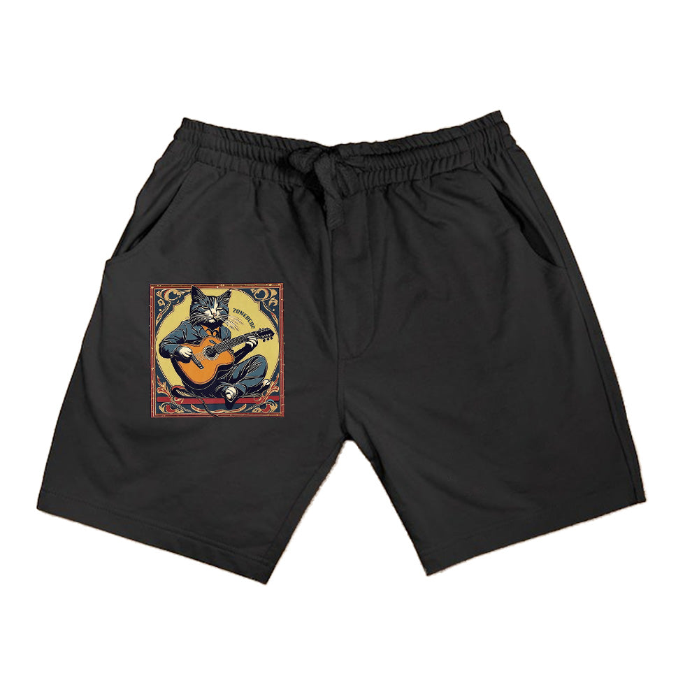 Retro Playing Acoustic Tabby Cat Guitar Music Lover Vintage Premium Shorts