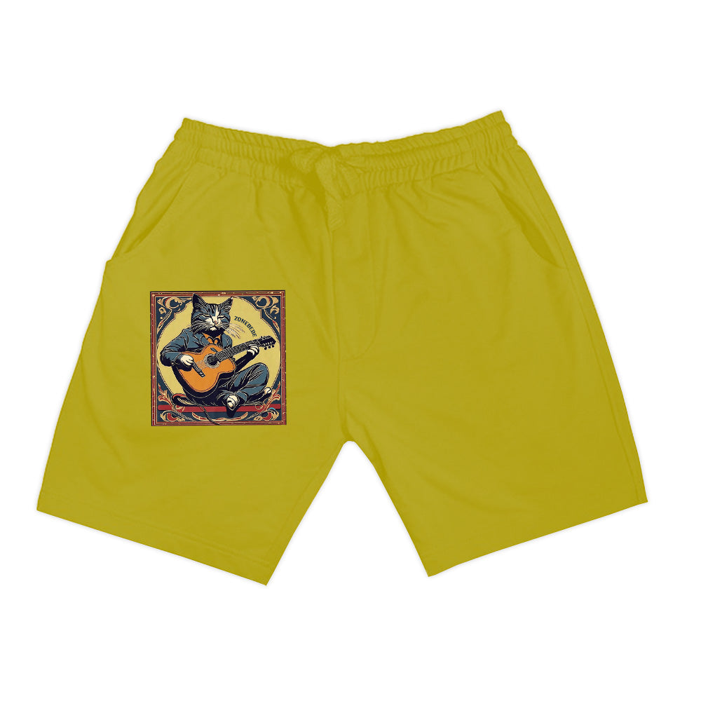 Retro Playing Acoustic Tabby Cat Guitar Music Lover Vintage Premium Shorts