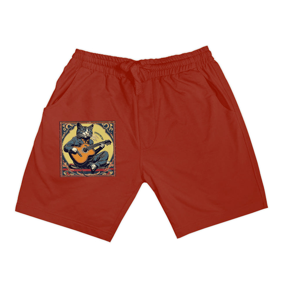 Retro Playing Acoustic Tabby Cat Guitar Music Lover Vintage Premium Shorts